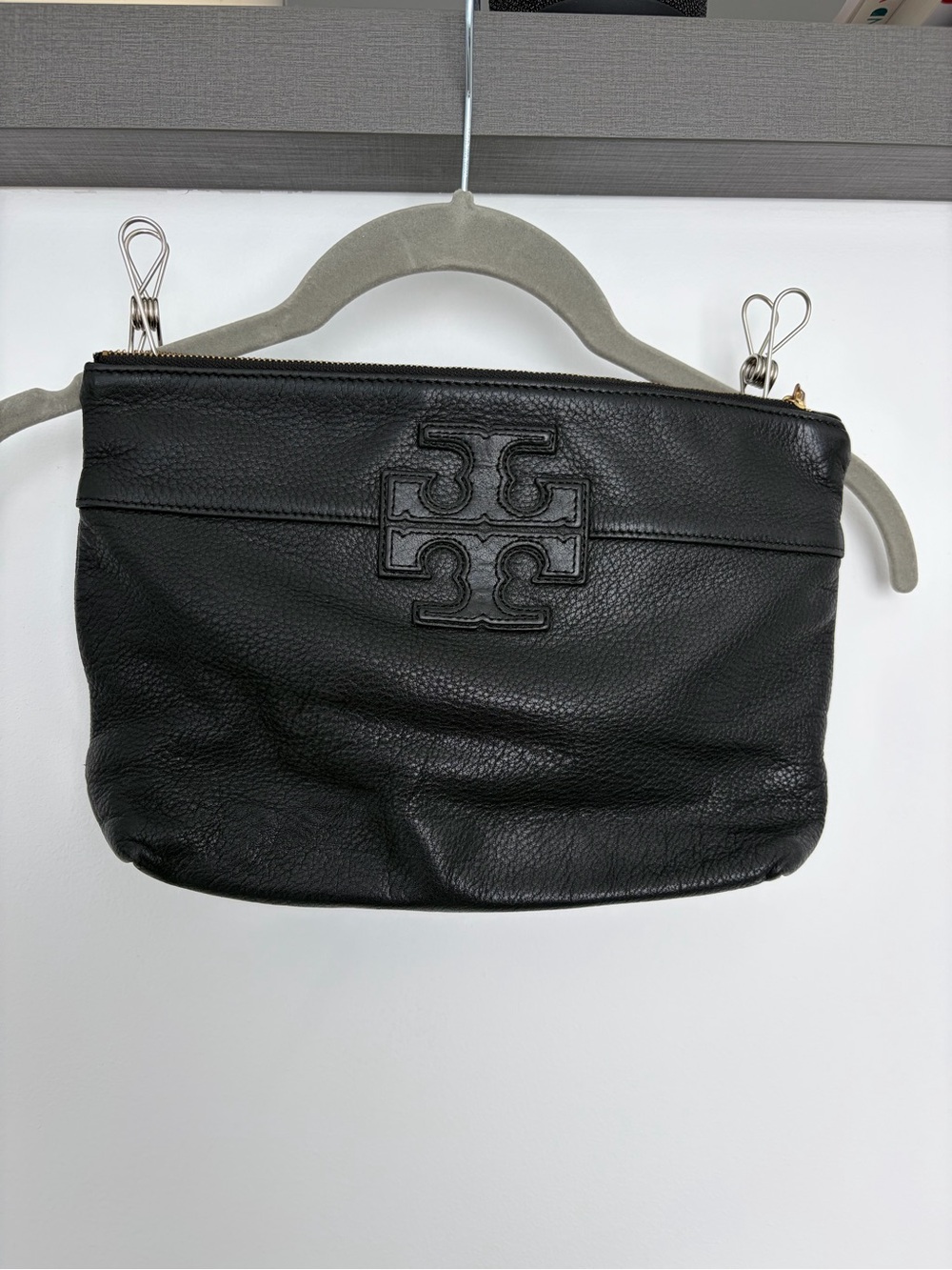 Tory Burch Black Pebbled Leather Logo Pouch